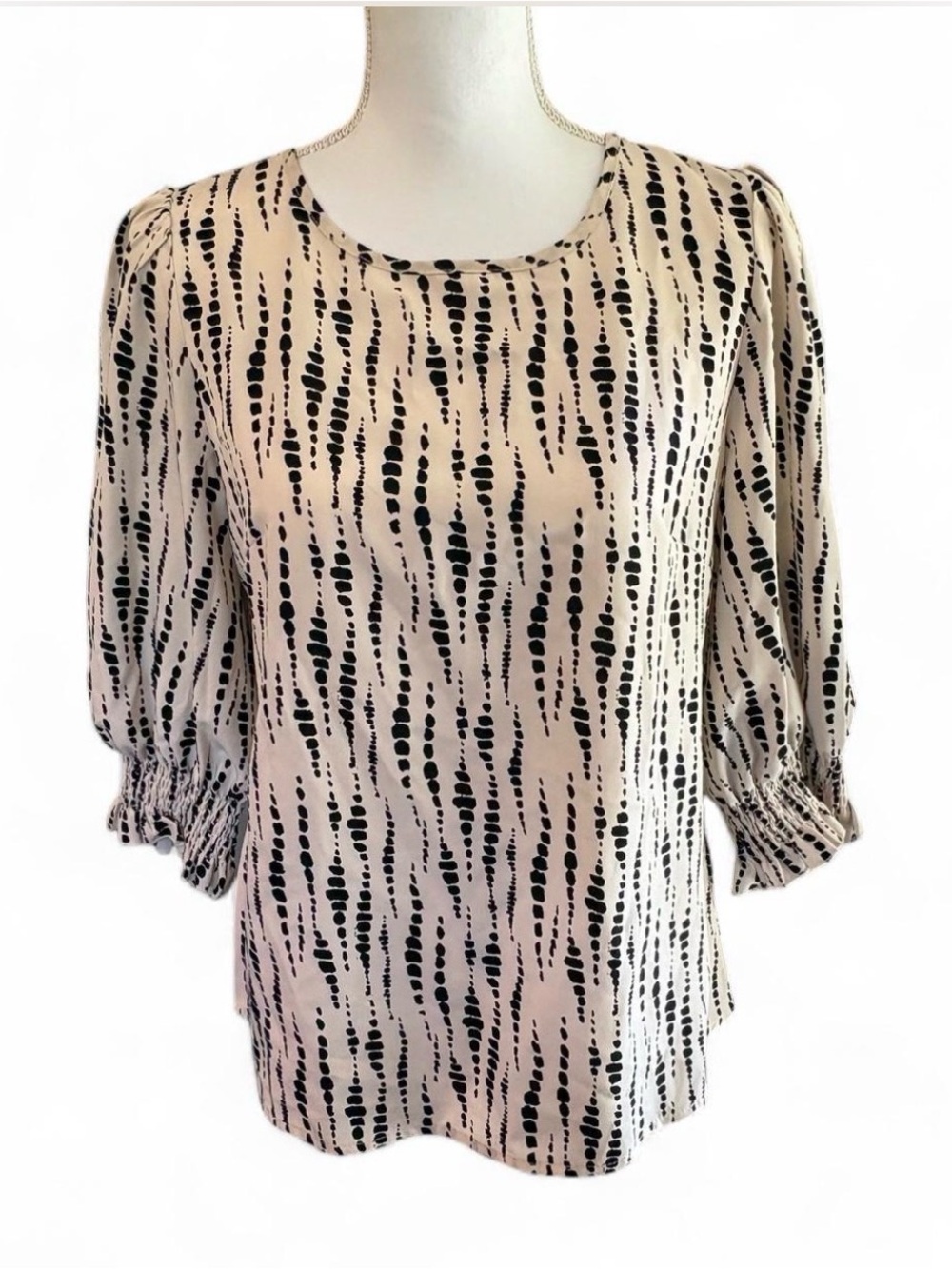 SHEIN Cream Blouse with Black Abstract Dot Stripe Print